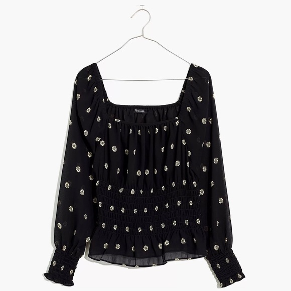 NWT MADEWELL Georgette Square-Neck Smock-Waist Top in Bloom Dot Small - Picture 4 of 4